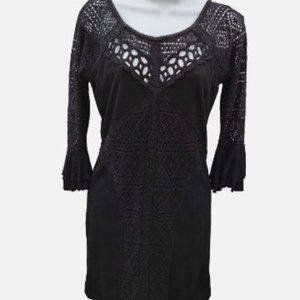 Free People Dress Women's Size Small Petite Black Rib Knit  Lace Trim